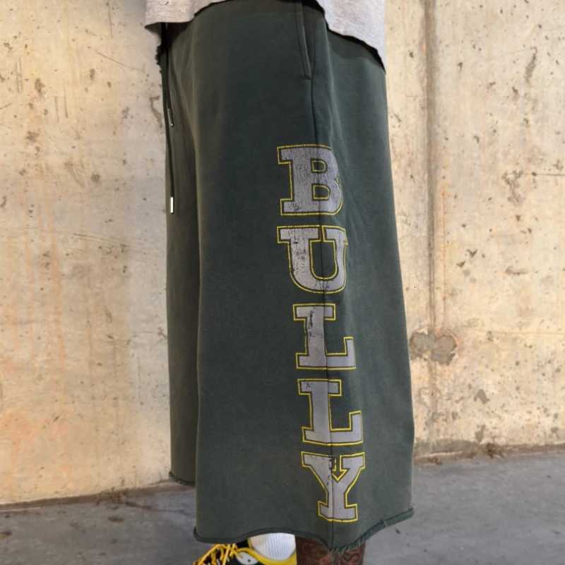 Retro Green Edge Letter Men Printed Wide Leg Cropped Shorts Loose Casual Street Y2K Hip Hop Men and Women Universal ShortsJ260713 - view 6