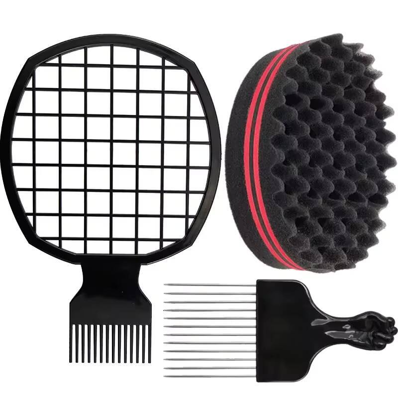 Sponge Twists Big Holes Metal Pick Comb Double-sided Breathable Perm Styling Brush Special for Real Hair Wigs