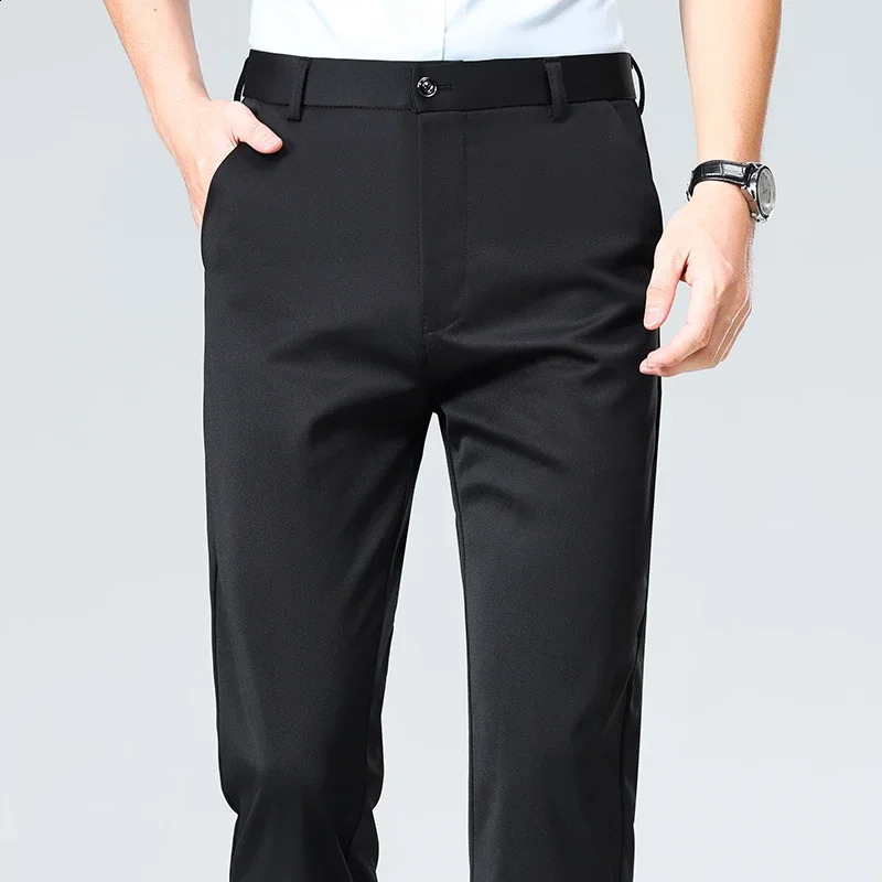 Mens Stretch Straight Leg Business Dress Pants Wrinkle Resistant Soft Drape Breathable Formal Trousers for Office Wear 260713