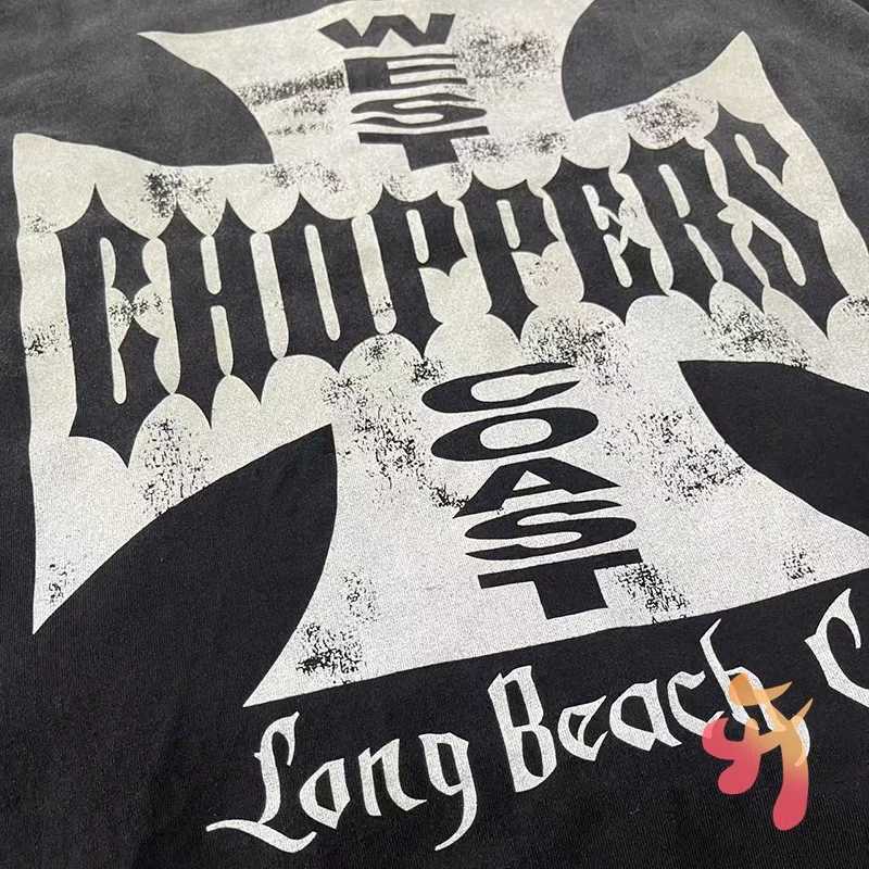 Black Retro Washed West Old Coast Choppers Long Sleeve Tshirts Hiphop Street Cotton Round Neck Sweatshirts Men Women Tops J260708 - view 5