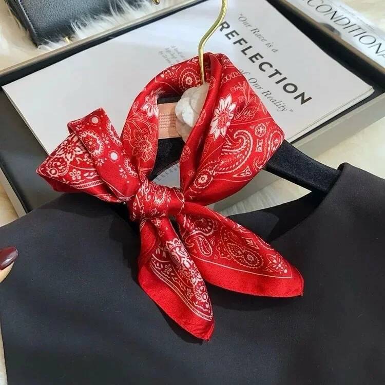 Vintage Paisley Pattern 100% Mulberry Square Scarf Red/Black Ethnic Style Luxury Silk Bandana Unisex Neck/Head Wrap 26Y0714 - view 5