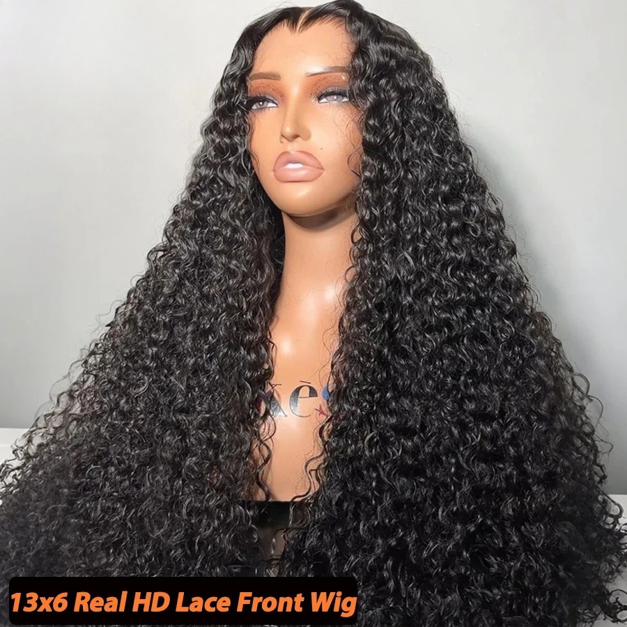 13x6 HD Lace Front Human Hair Wigs New Pre Plucked Black Hairline Burmese Kinky Curly Ultra Fitted Water Wave Wigs Ready To Wear Glueless Lace Wig For - view 4