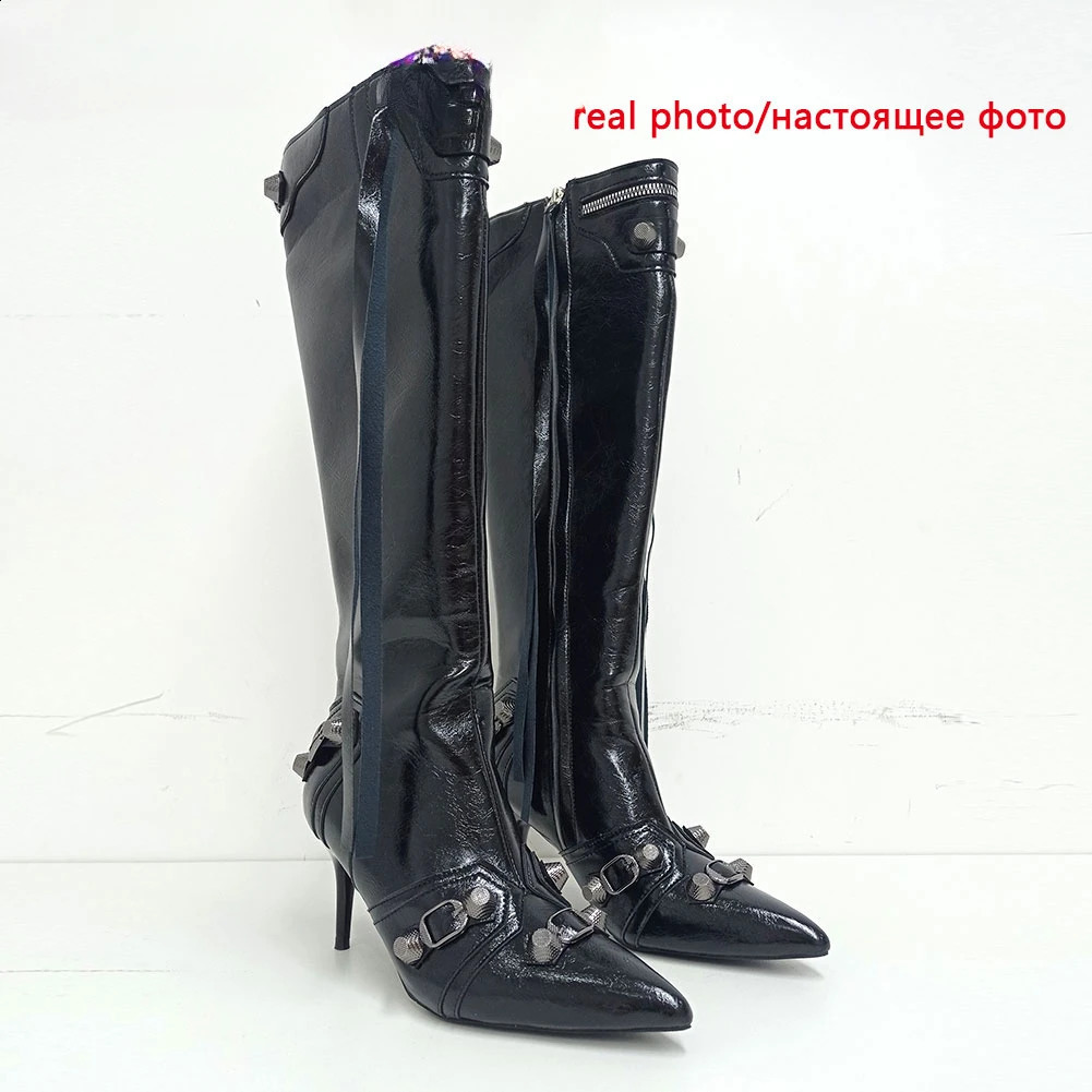 Sexy Knee High Boots Winter Boots Super High Thin Heels With Rivet Retro Fashion Women Shoes Big Size 45 260713 - view 5