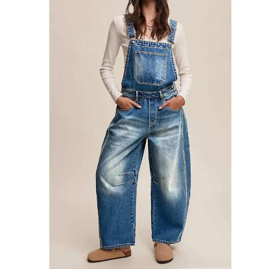 Womens Casual Style Denim Overalls HighWaist WideLeg Fit Gradient Wash MultiPocket Everyday Versatile Pants 260714banjia - view 7