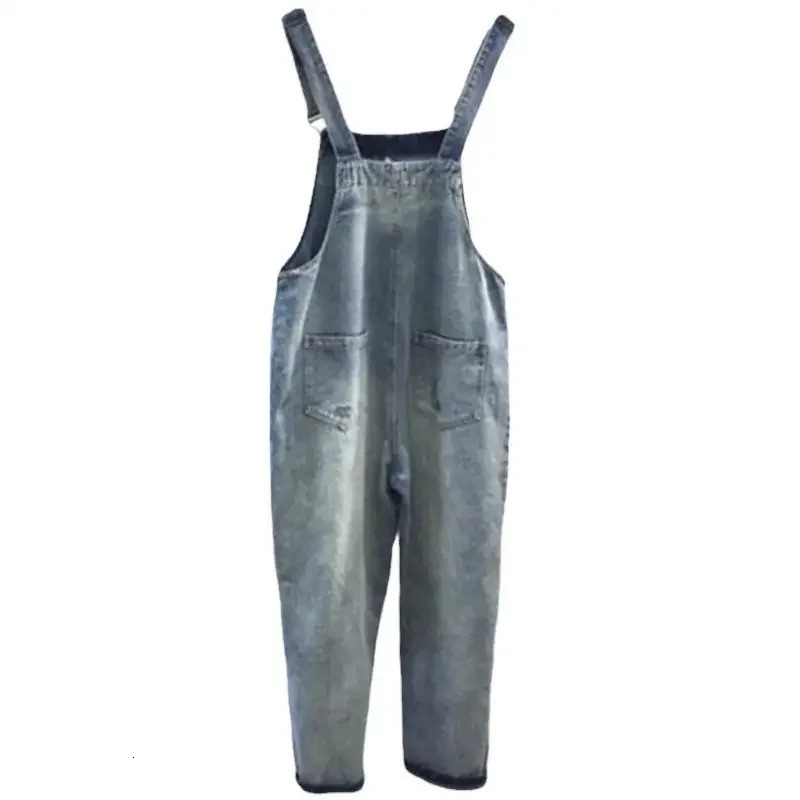Casual High Waist Denim Overalls for Women AntiAging Dad Style Spring Loose Fit Hole n Korean Version Jeans Rompers 260714banjia