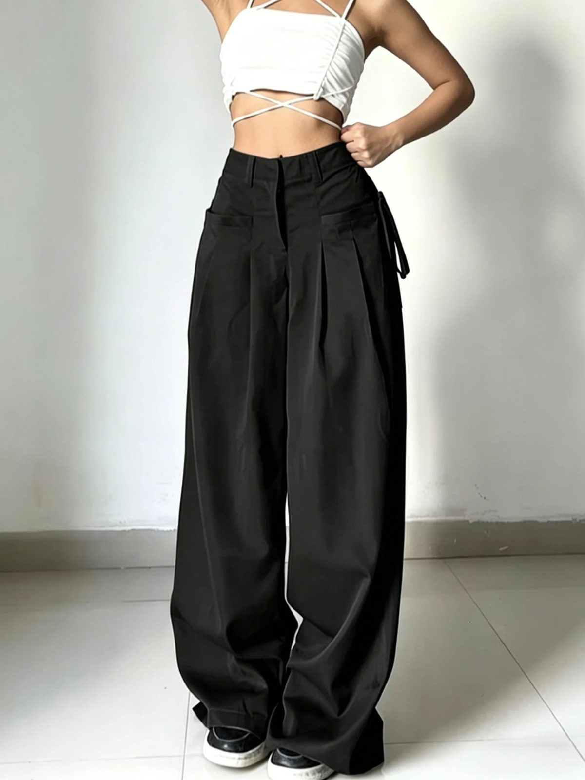 Office Chic High Waist Wide Leg Suit Pants Loose Fit Casual Trousers for Commute 260714banjia