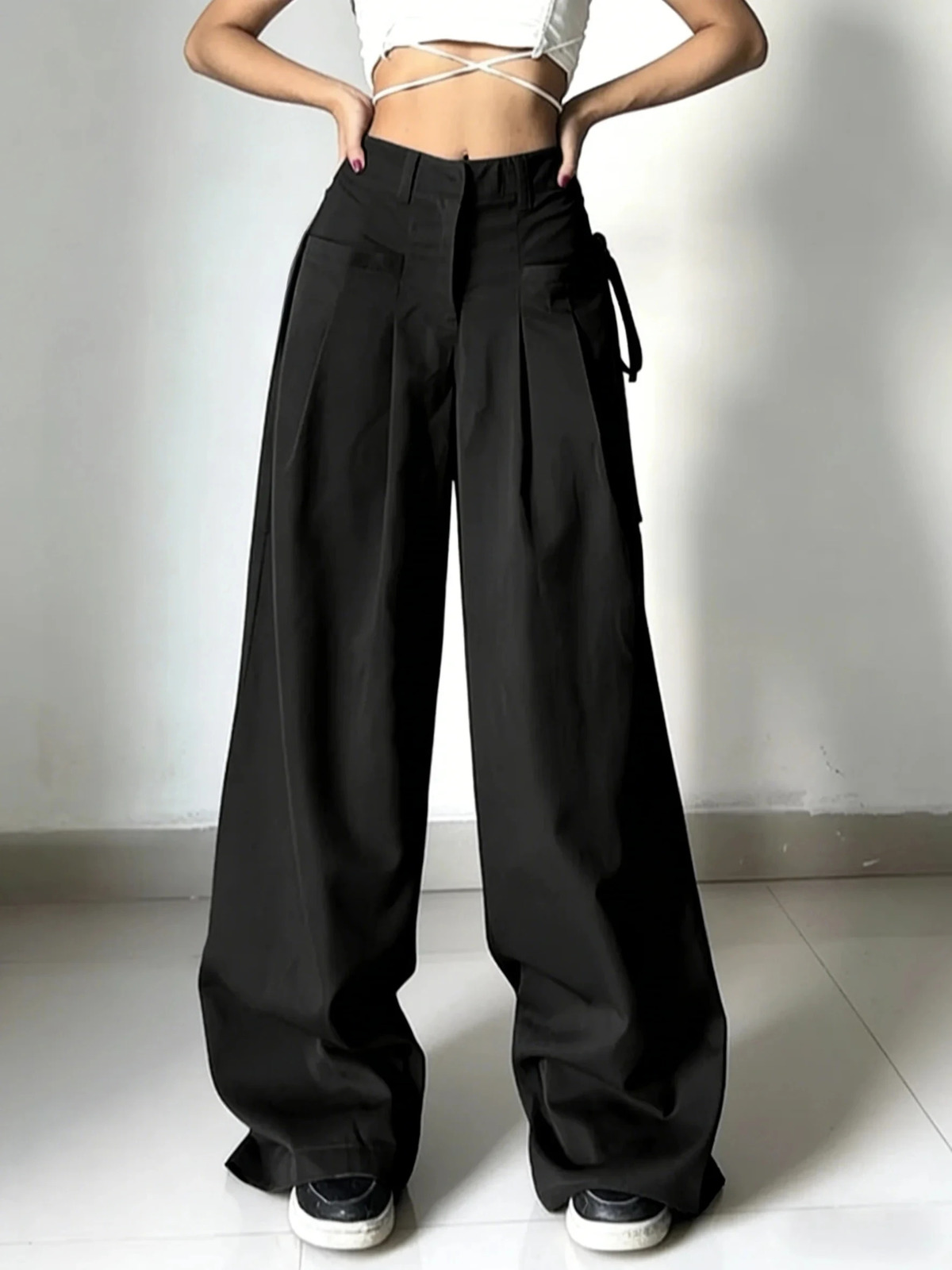 Office Chic High Waist Wide Leg Suit Pants Loose Fit Casual Trousers for Commute 260714banjia