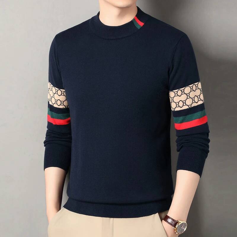 High End Brand Embroidered Round Neck Sweater Men's Autumn Winter European Trend Personalized Jacquard Casual Knitted Pullover - view 4