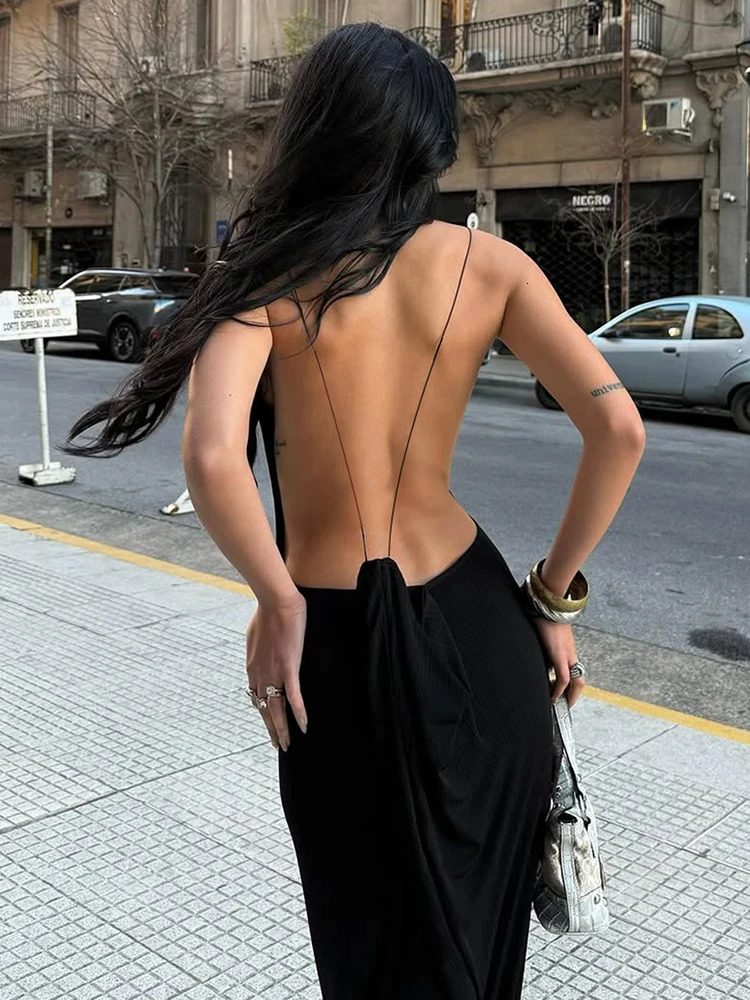 Sisterlinda Sexy Cross Backless Dres Trend Metal Cube Sleeveless LowNeck Coquette Midnight Party Club Stretch Vestidos 260714banjia