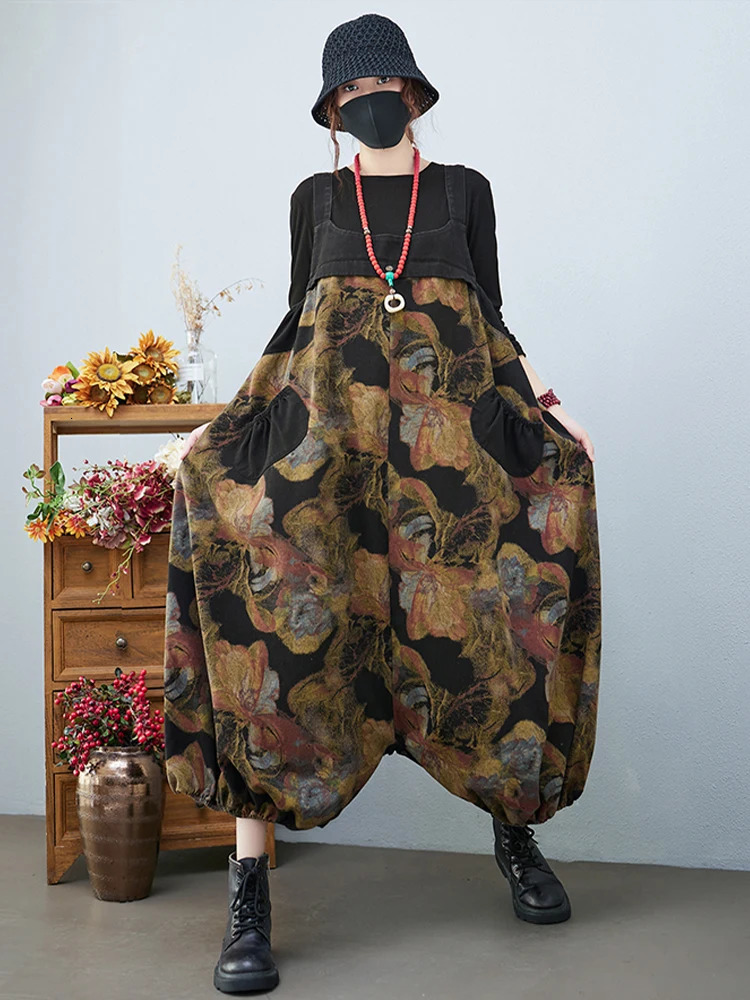 Amax luluE Spring Females Fashion Denim Overalls Vintage Loose Jeans Ladies Printed n Casual Pants Harajuku Trousers 260714banjia - view 4