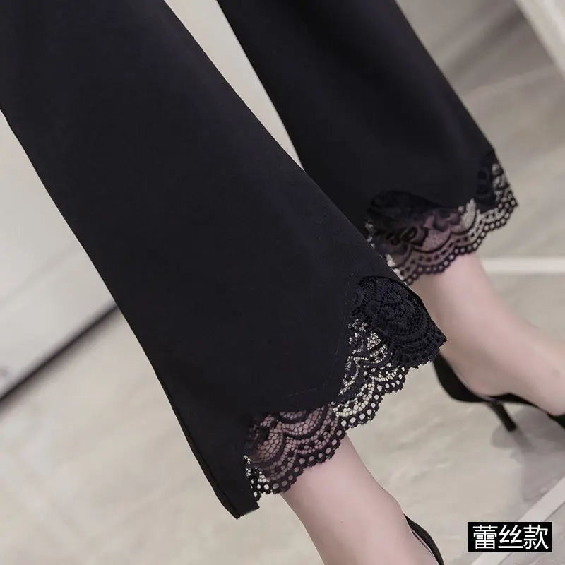 Lace Summer Cropped Bell Pants Woman Flared Suit Women Black Elegant Fashion Flare Leggings Casual Elasticity Loose Sexy 260714banjia