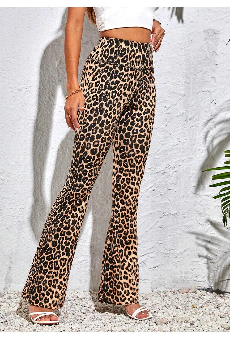 Women Leopard Print Wideleg Yoga Leggings High Waist Hip Lift Breathable Sports Flared Trousers Running Gym Fitness Pants 260714banjia