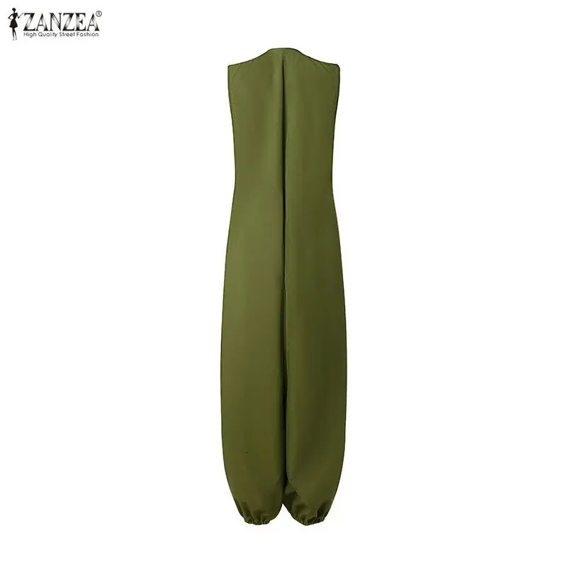 ZANZEA Women Jumpsuits Solid Vintage Casual Overalls 2026 Fashion V Neck Pockets Rompers Loose Lantern Long Bottoms Playsuits 260714banjia
