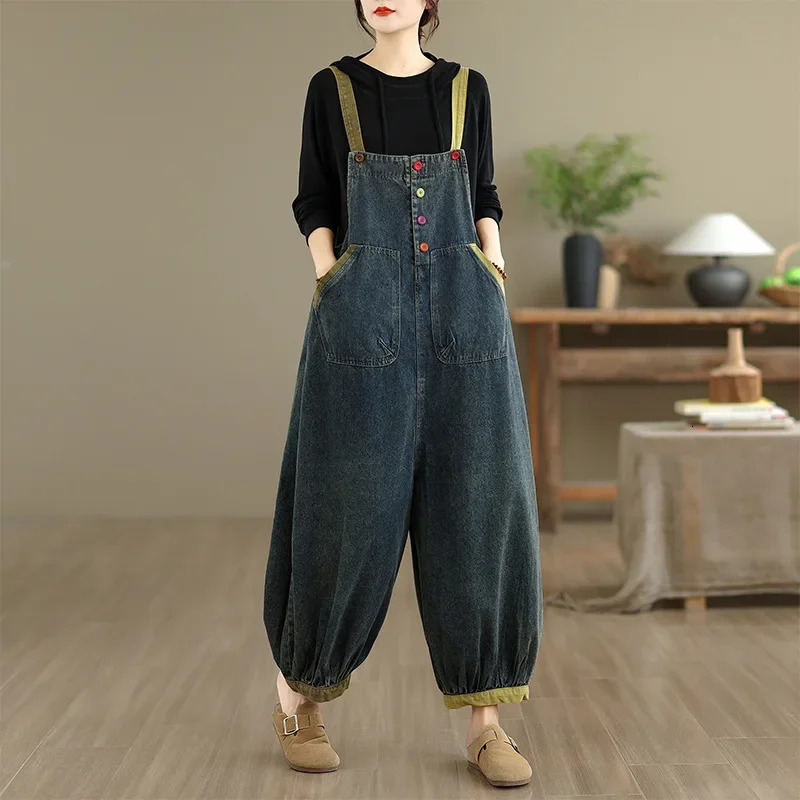 Fall Style Casual Large Size Artistic Denim NinePiece Bib Overall Thickened Jeans Pants No Decoration Origin China 260714banjia