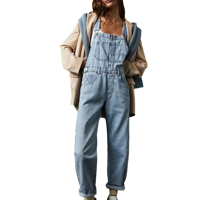 Fashion Denim Overalls for Women Loose Fit Classic Bib Casual Jean Stretchy Overall Jumpsuit Tapered Leg Pants 260714banjia