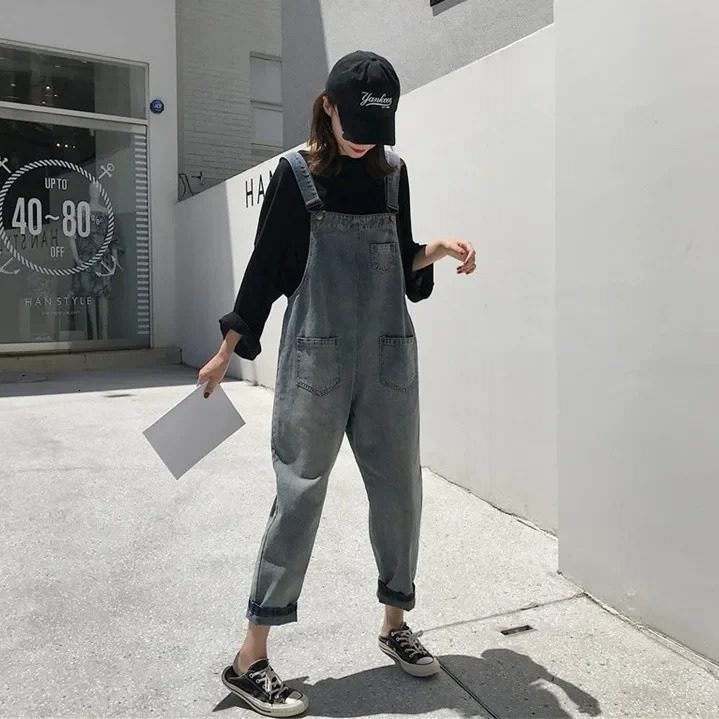 Casual High Waist Denim Overalls for Women AntiAging Dad Style Spring Loose Fit Hole n Korean Version Jeans Rompers 260714banjia
