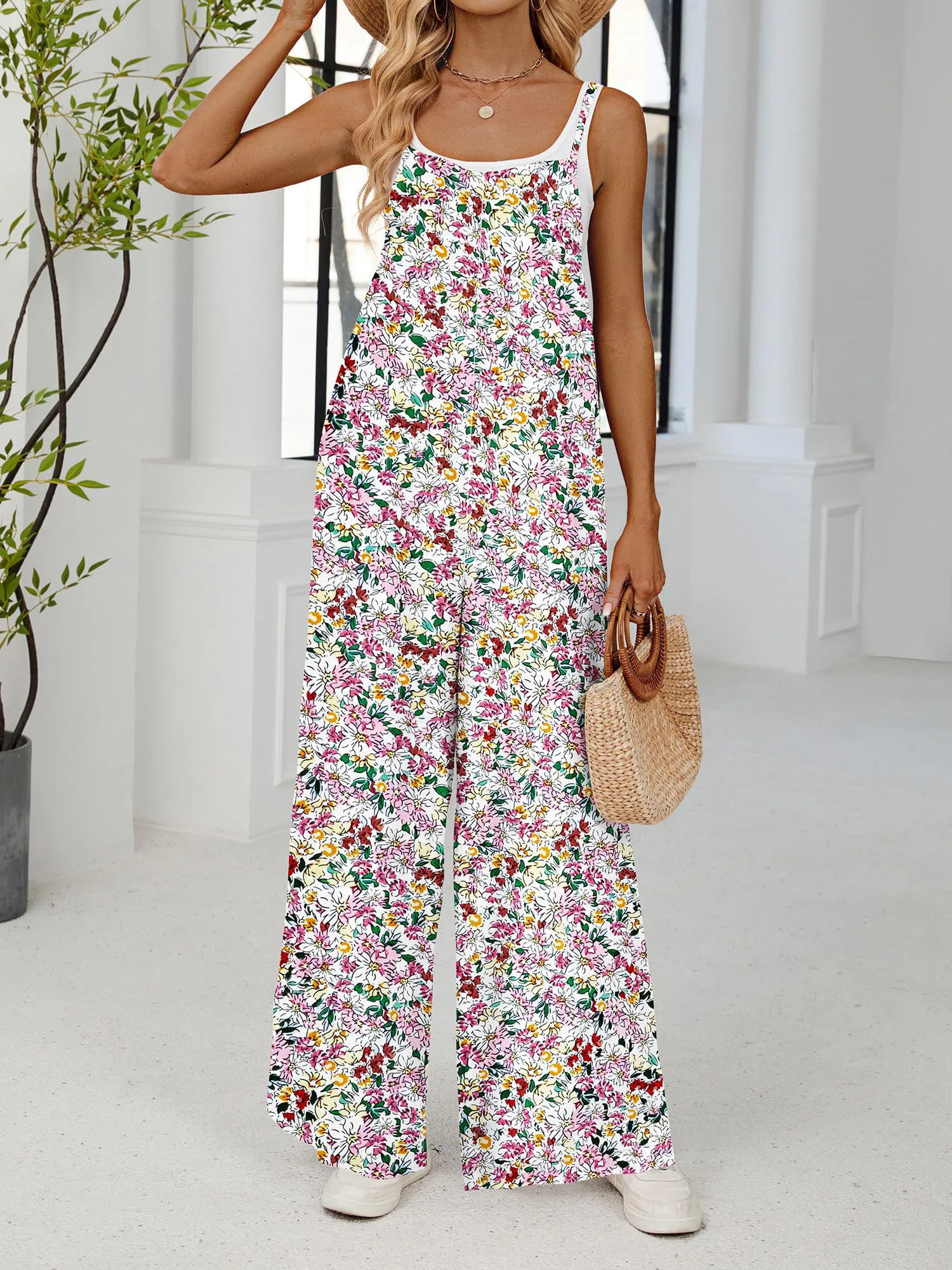 2025 Womens High Waist Floral Jumpsuit Adjustable Straps Romper Summer Sexy Outfit American Style Sleeveless Casu 260714banjia