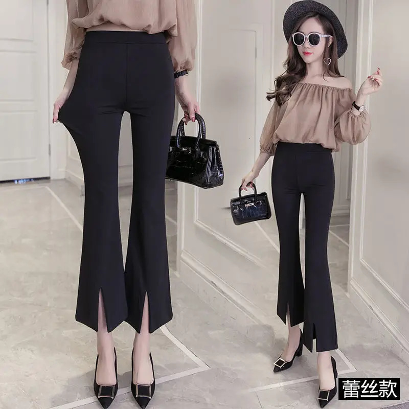 Lace Summer Cropped Bell Pants Woman Flared Suit Women Black Elegant Fashion Flare Leggings Casual Elasticity Loose Sexy 260714banjia