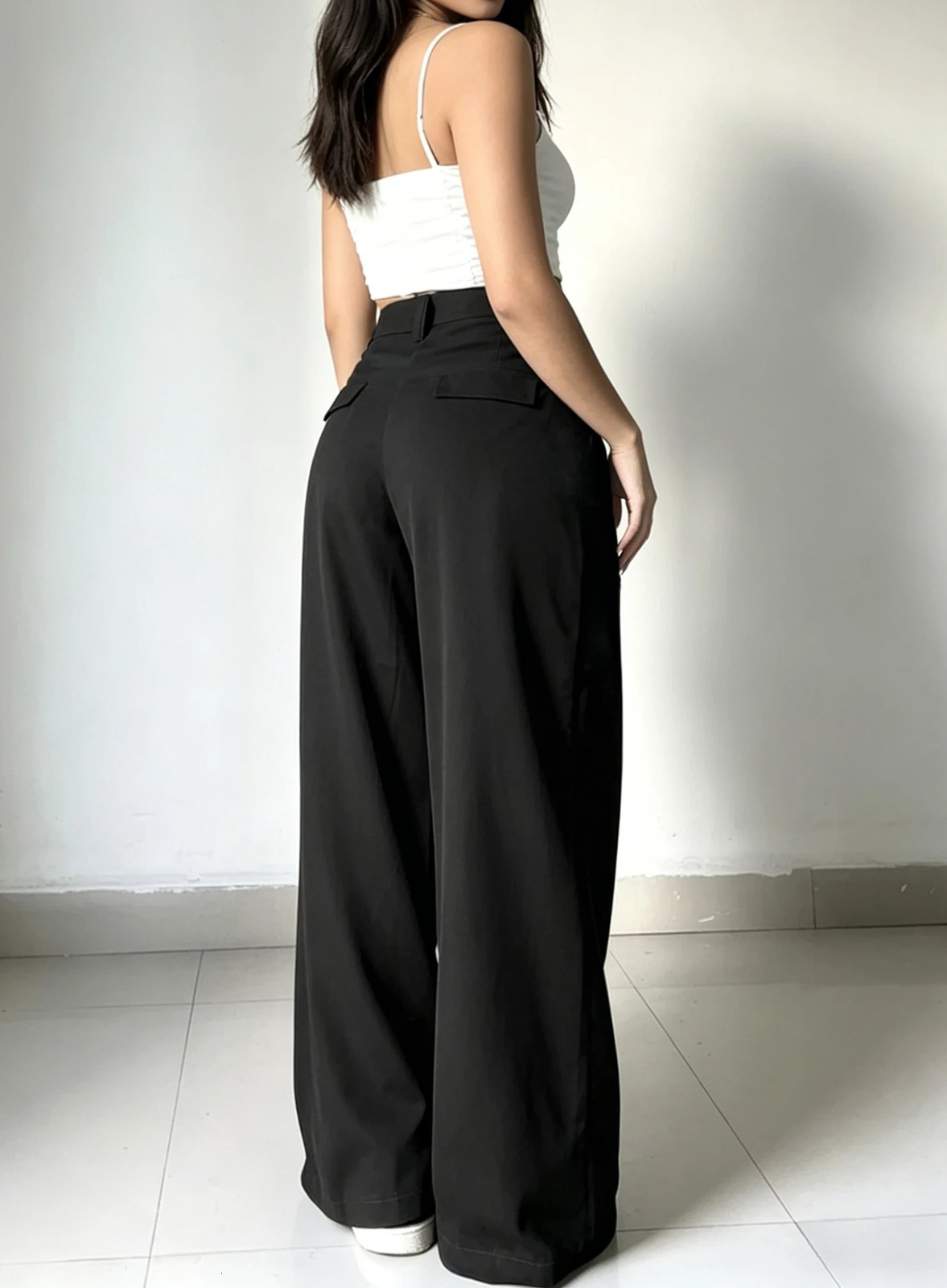 Office Chic High Waist Wide Leg Suit Pants Loose Fit Casual Trousers for Commute 260714banjia