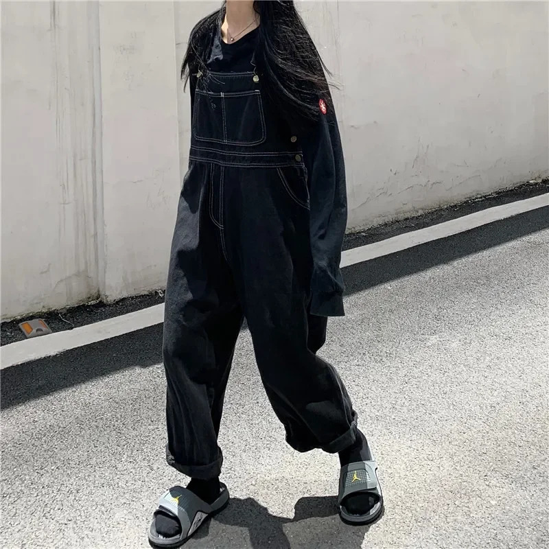 2026 Korean Women Denim Jumpsuit Japanese Vintage Loose Black Jumpsuits Oversized Wide Leg Overalls for Woman 260714banjia