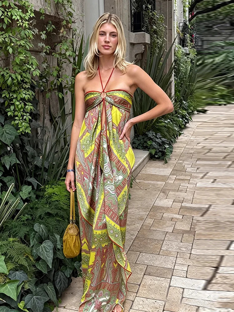 Boho Printed Vest Pants Set Women Halter Hollow Sleeveless Backless Tops Wide Leg Pant 2026 Summer Lady Beach Vacation Outfits 260714 - view 6