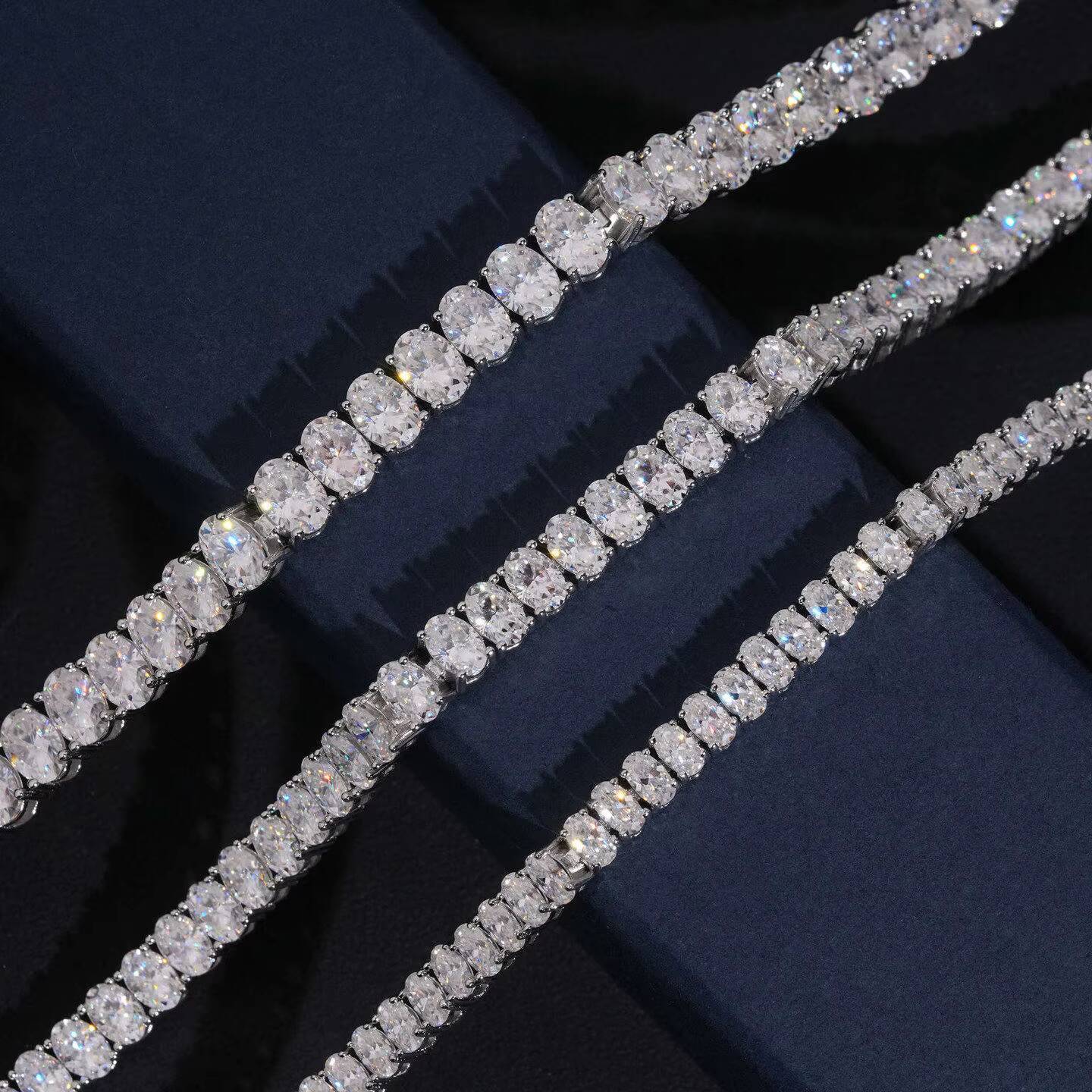 Custom S925 sterling silver oval moissanite inlaid tennis bracelet hip-hop simple fashion unisex jewelry - view 5