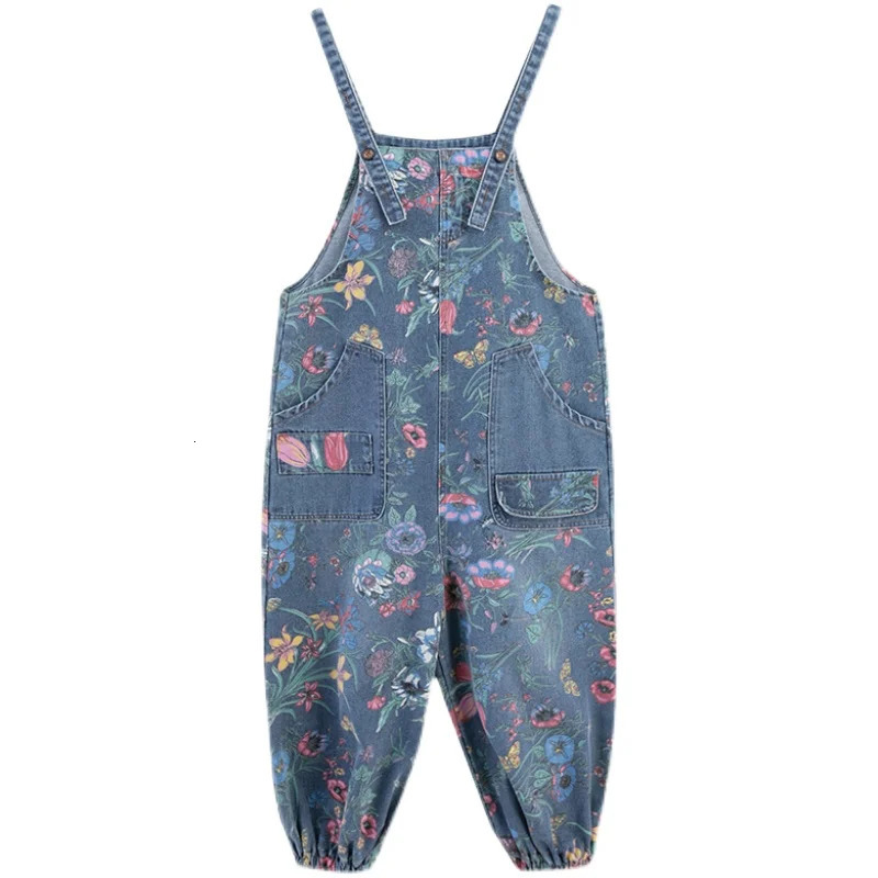Trendy Large Size Oversized Floral Print Denim Overalls High Waist Spring Fashion Age Reduction Loose Fit Nine Points Jumpsuit 260714banjia - view 6