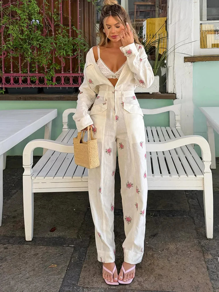Fashion Printed Womens Jumpsuit Vneck Zipper Full Sleeve Waist Cinching Rompers 2026 Autumn Chic Female Street Overalls 260714banjia