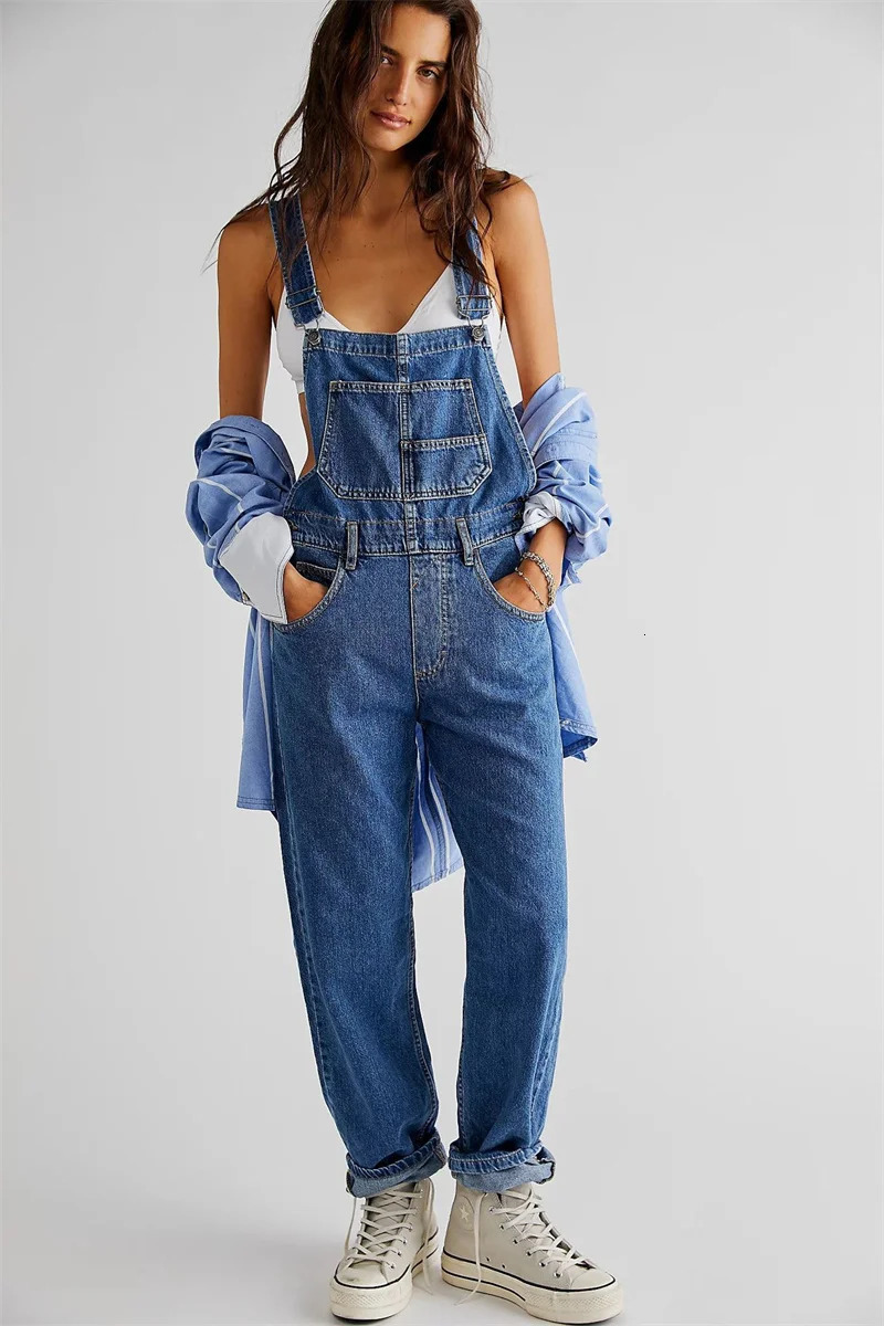 Fashion Denim Overalls for Women Loose Fit Classic Bib Casual Jean Stretchy Overall Jumpsuit Tapered Leg Pants 260714banjia