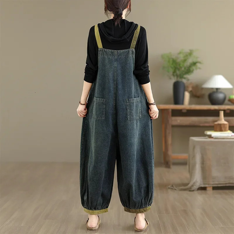 Fall Style Casual Large Size Artistic Denim NinePiece Bib Overall Thickened Jeans Pants No Decoration Origin China 260714banjia