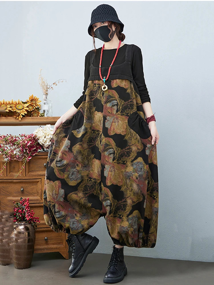 Amax luluE Spring Females Fashion Denim Overalls Vintage Loose Jeans Ladies Printed n Casual Pants Harajuku Trousers 260714banjia - view 6