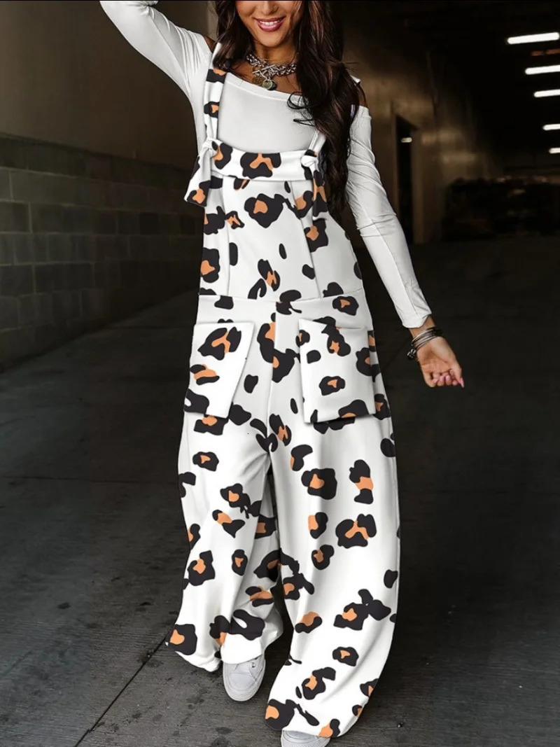 Womens Colorful Leopard Print Overalls Wide Leg Loose Fit Casual Jumpsuit with Adjustable Straps High Waist Fashion Streetwe 260714banjia - view 5