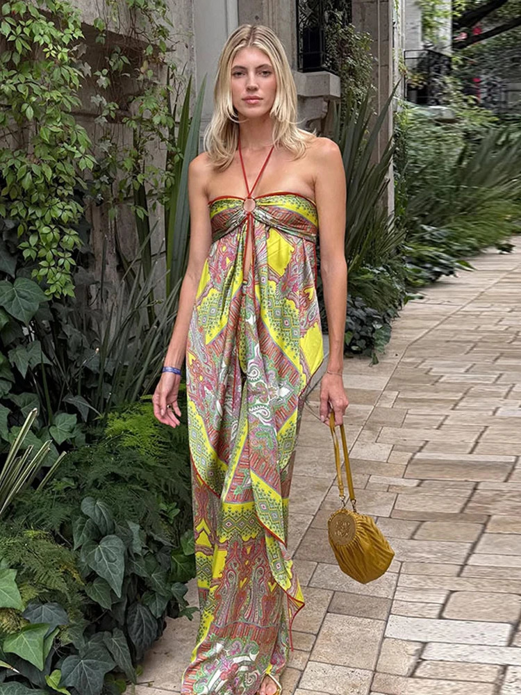 Boho Printed Vest Pants Set Women Halter Hollow Sleeveless Backless Tops Wide Leg Pant 2026 Summer Lady Beach Vacation Outfits 260714 - view 4