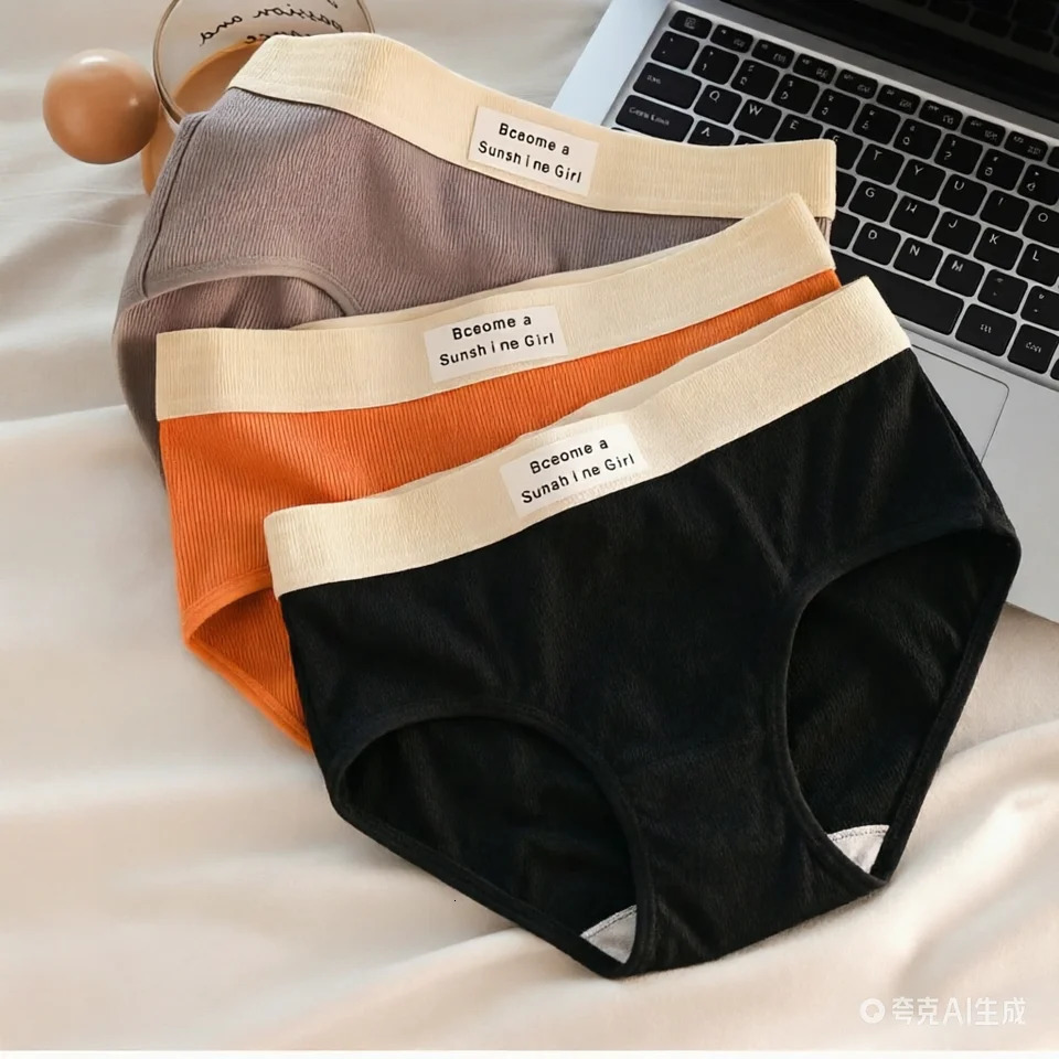 3pcs Fashion Panties Soft Cotton Woman Intimate Underwear Hipcovering Breathable Sexy Contrasting 260714banjia