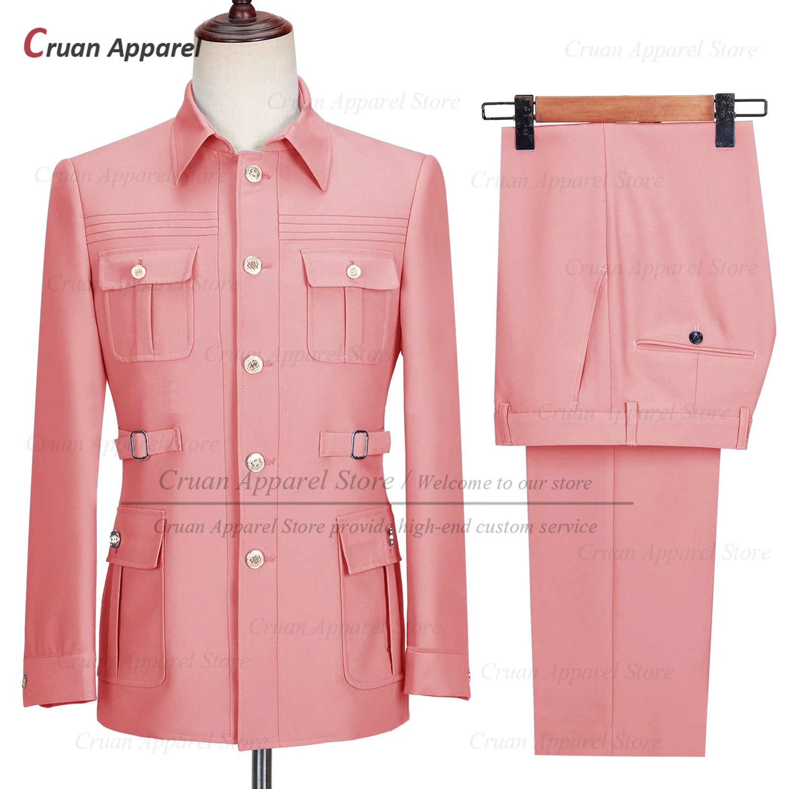 y Dinner Stand Collar Blazer Pants 2 Pieces Fashion Chinese Tunic Suit Wedding Men Suit Set Slim fit Groomsman Groom Tuxedo 260714 - view 4