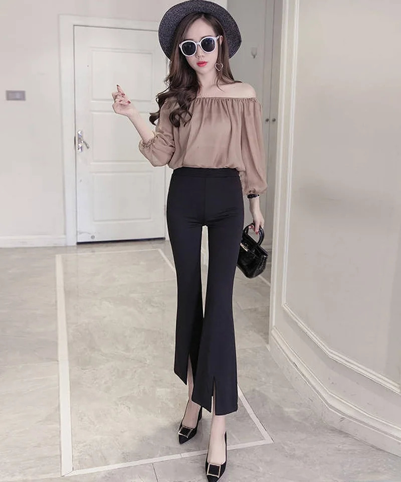 Lace Summer Cropped Bell Pants Woman Flared Suit Women Black Elegant Fashion Flare Leggings Casual Elasticity Loose Sexy 260714banjia