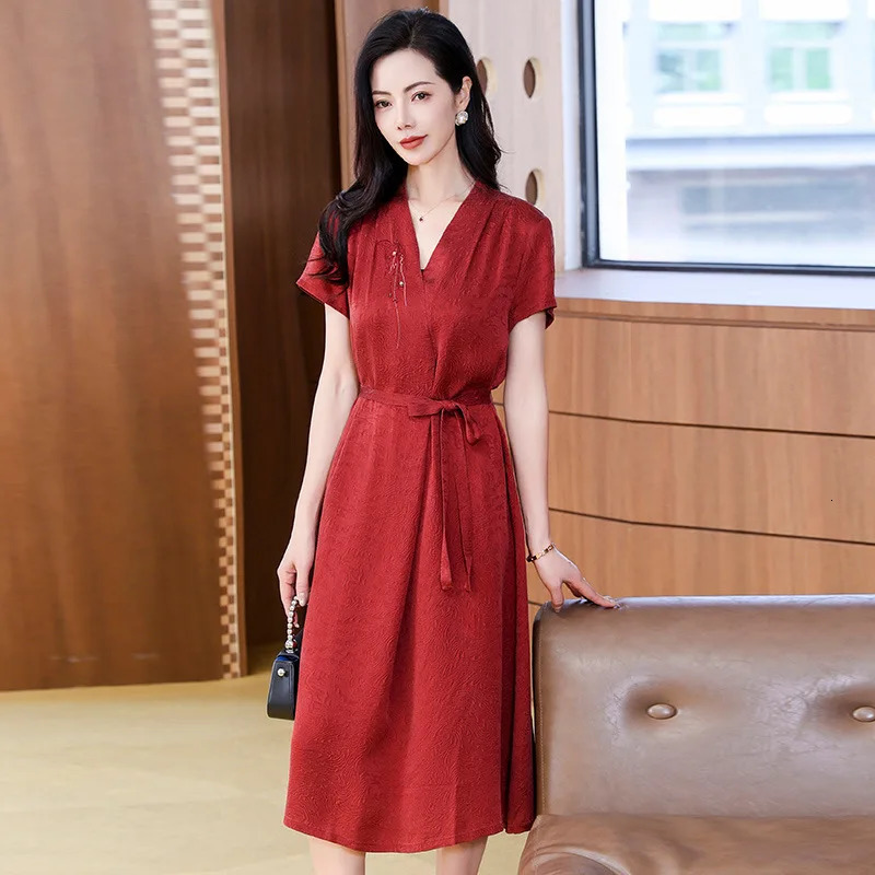 2026 y Xiangyunsha Silk Gown Premium VNeck Guanle Crepe Summer Dress 260714banjia