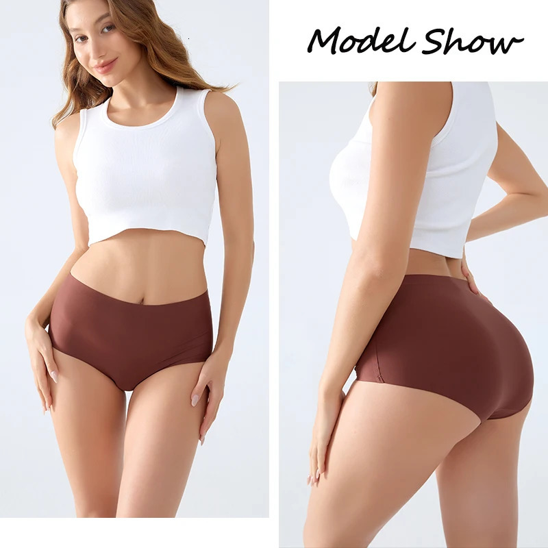4PCSSET Plus Size Underwear Womens Panties Ice Silk Solid Color Ladies Seamless Underpants High Waist Sexy Breathable Lingerie 260714banjia