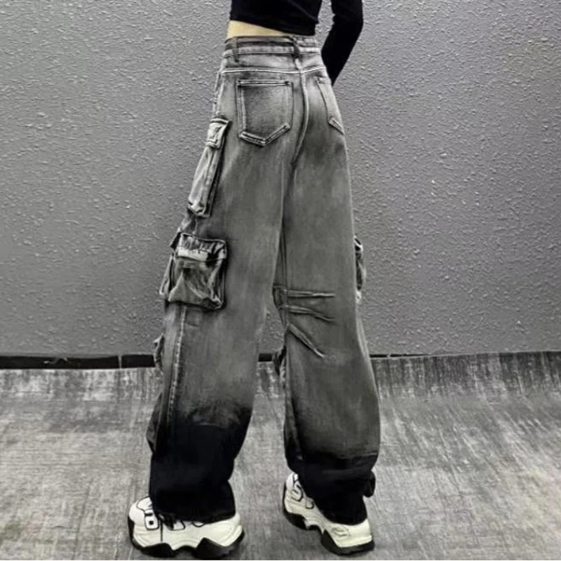Women Y2k Jeans Fall Trendy Oversized Pocket n Distressed Wash Vintage Cargo Loose Fit Denim Pants 260714banjia