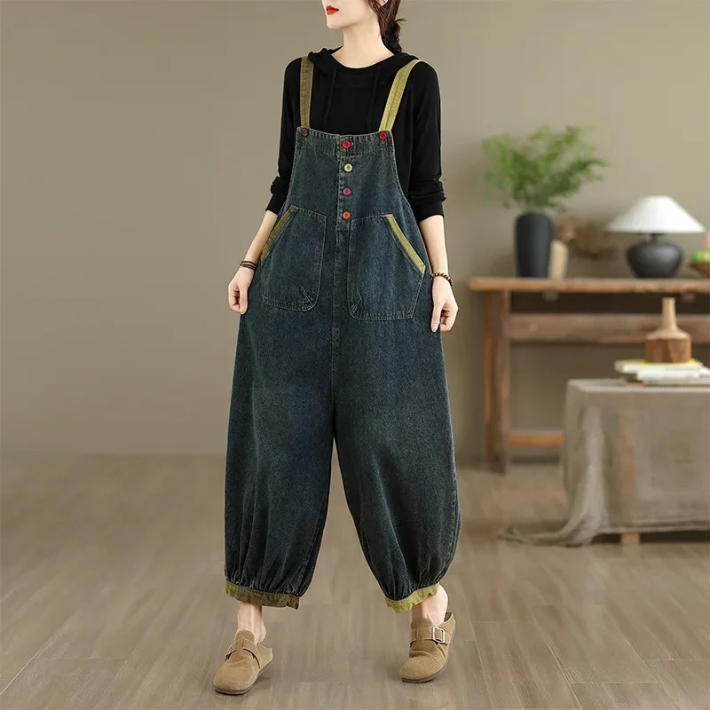 Fall Style Casual Large Size Artistic Denim NinePiece Bib Overall Thickened Jeans Pants No Decoration Origin China 260714banjia