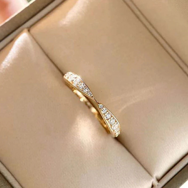 CAOSHI Dainty Gold Color Proposal Ring Female Wedding Band Jewelry with Dazzling Zirconia Graceful Women Engagement Accessories 260715 - view 5