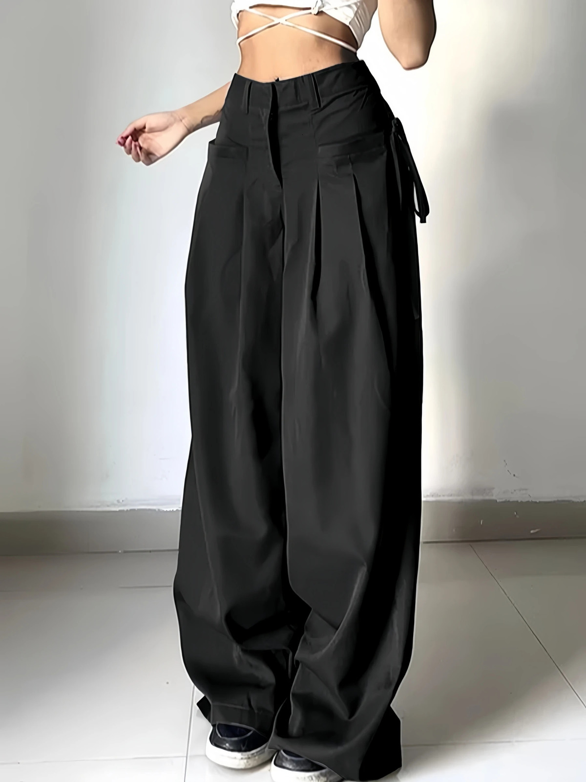 Office Chic High Waist Wide Leg Suit Pants Loose Fit Casual Trousers for Commute 260714banjia