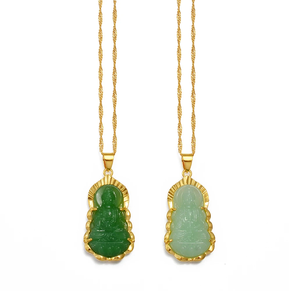 Anniyo Green Guanyin Pendant Necklace Chinese Style Buddhist Ornament Maitreya Buddha Amulet Hinduism 003136 260707 - view 5