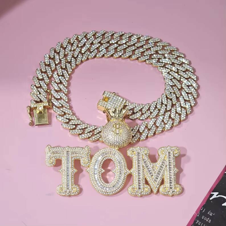 Iced Out VVS Round Cut Moissanite Diamond Custom Letter Hip Hop 925 Sterling Silver Necklace For Men Party Wear - view 4