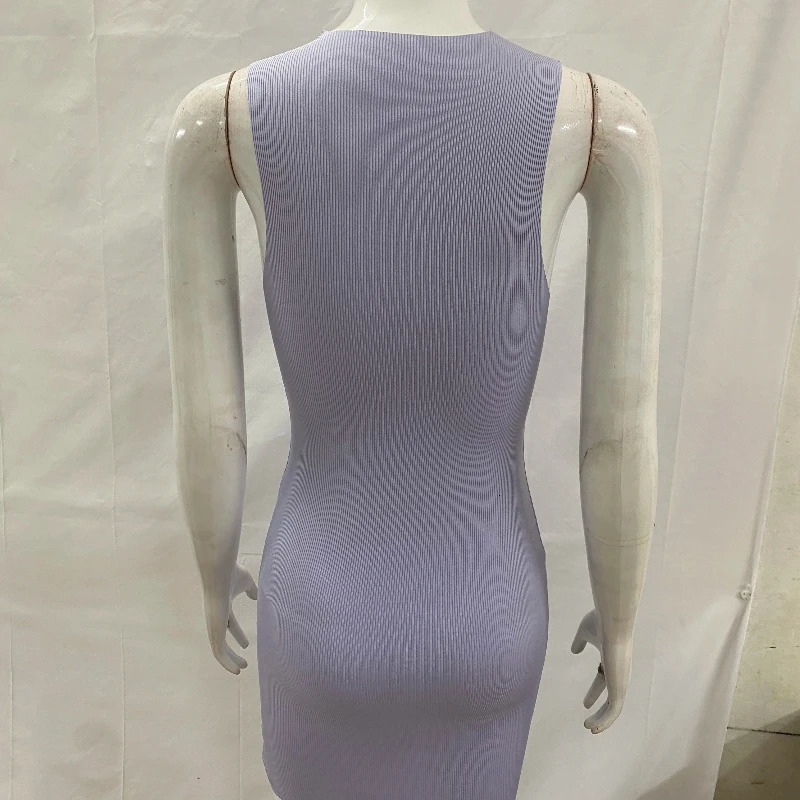 European American Summer Reverse Stitching Round Neck Sleeveless Solid Color Tightfitting Sexy Hip Hugging Dres Clothing 260714banjia