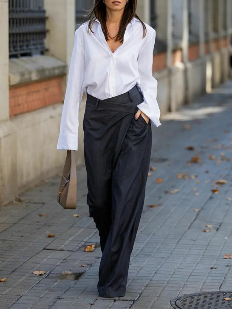 Bonboho Womens Solid Color Pants 2025 Summer High Waist Asymmetric Wide Leg Trousers Casual Streetwear 260714banjia