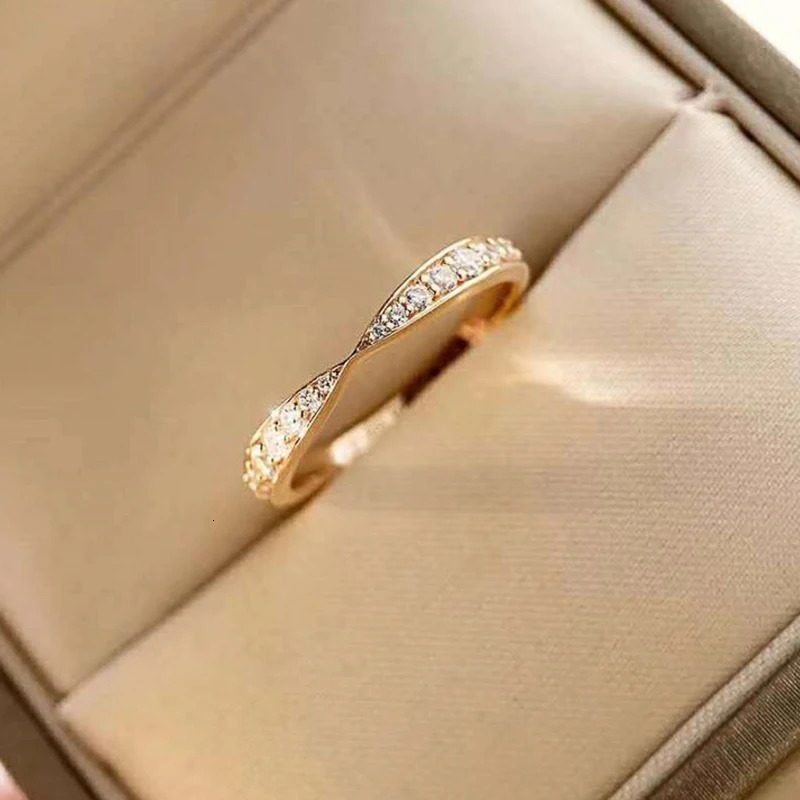 CAOSHI Dainty Gold Color Proposal Ring Female Wedding Band Jewelry with Dazzling Zirconia Graceful Women Engagement Accessories 260715 - view 6