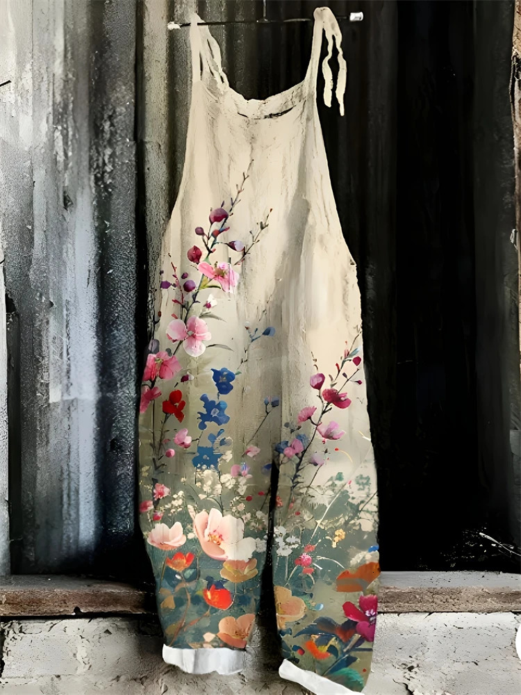 Womens Sling Bodysuit Pants Sleeveless Floral Printed Wide Leg Casual Outdoor Loose Backless Comfortable Breathable 260714banjia