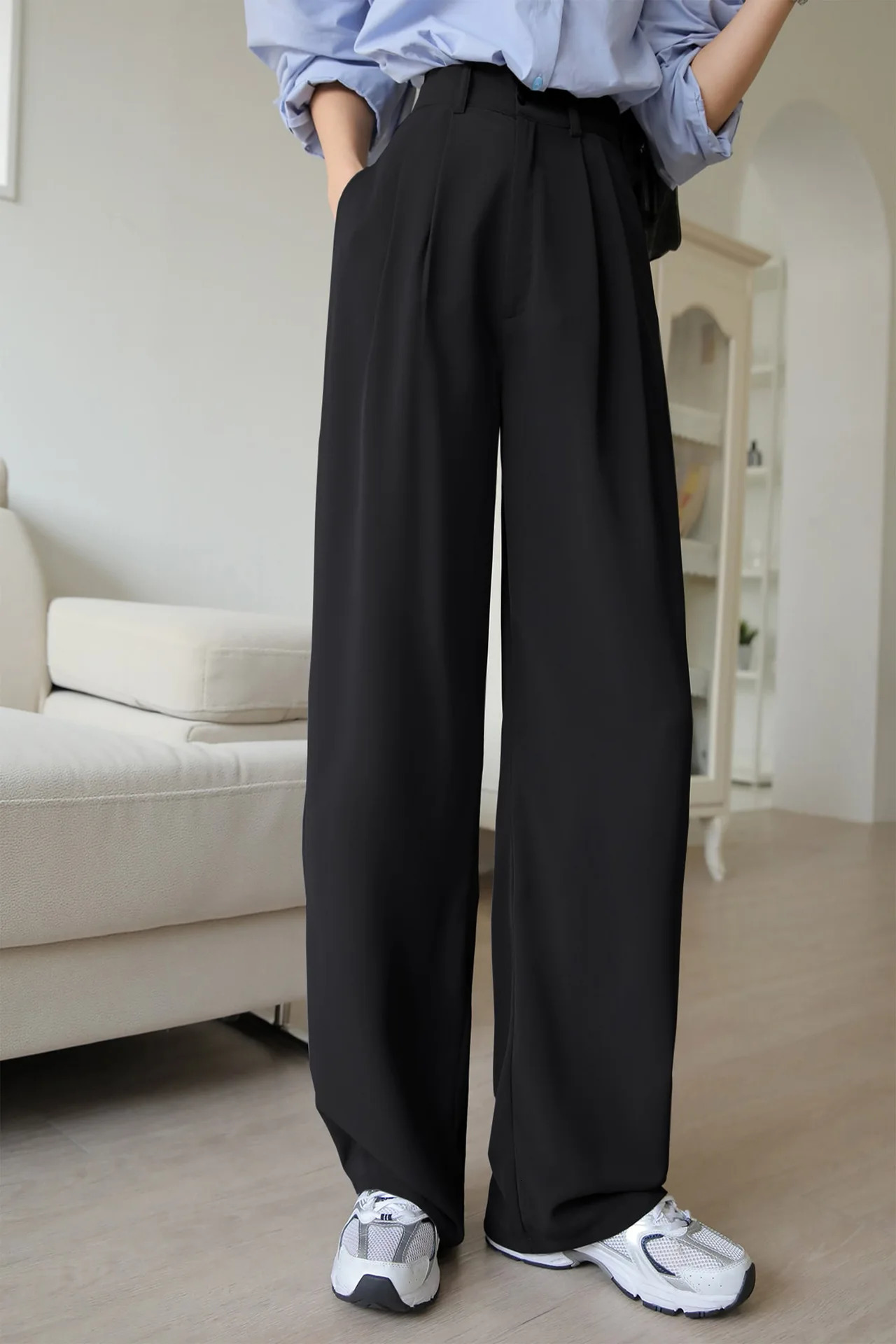 2026 Arrival White High Waist Wide Leg Pants for Women Elegant Office Lady Straight Trousers Casual 260714banjia - view 7
