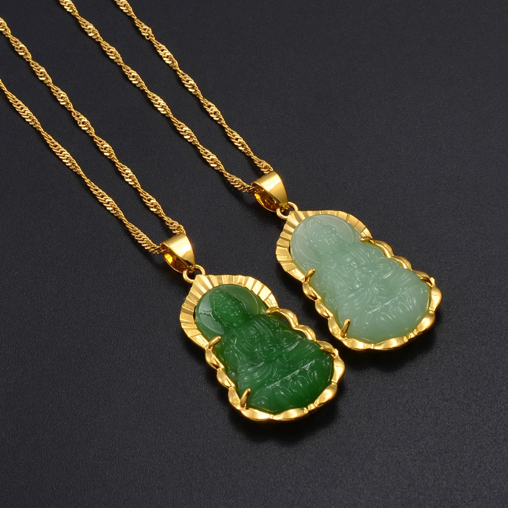 Anniyo Green Guanyin Pendant Necklace Chinese Style Buddhist Ornament Maitreya Buddha Amulet Hinduism 003136 260707 - view 4